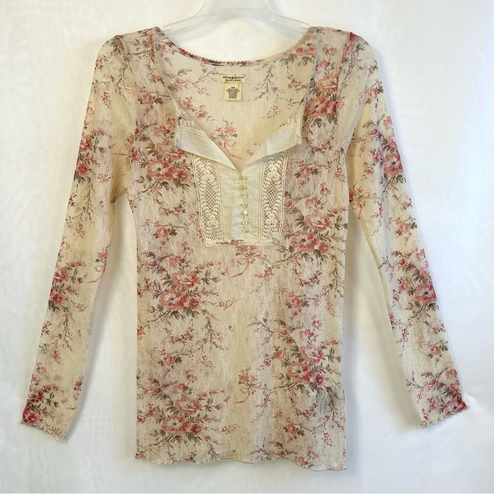 Denim & Supply Ralph Lauren Women’s Floral Lace Henley Top / size Medium